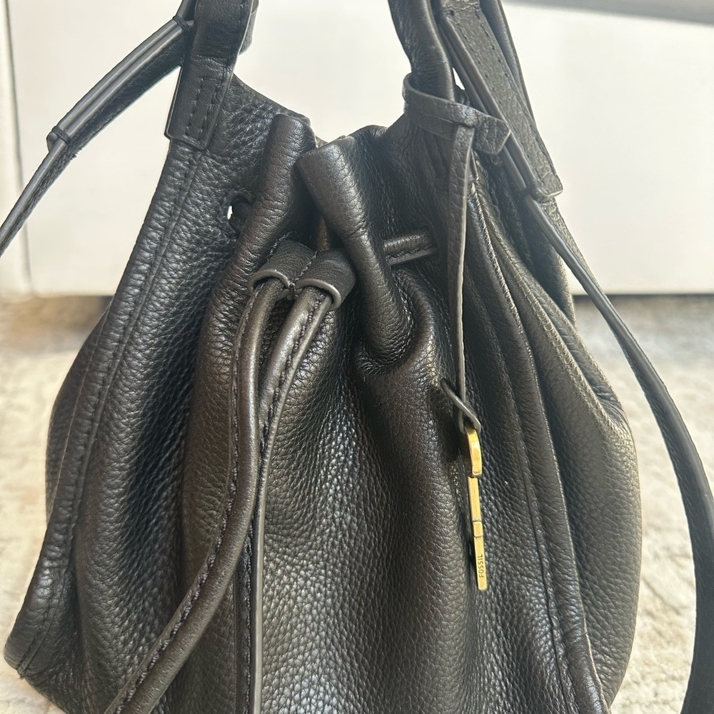Fossil Leather Bucket Bag with Drawstring